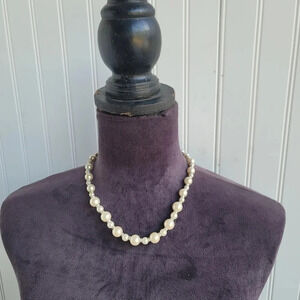 Vintage Ivory Pearl Silver Round Beaded Necklace 18” Long Classic NWT
